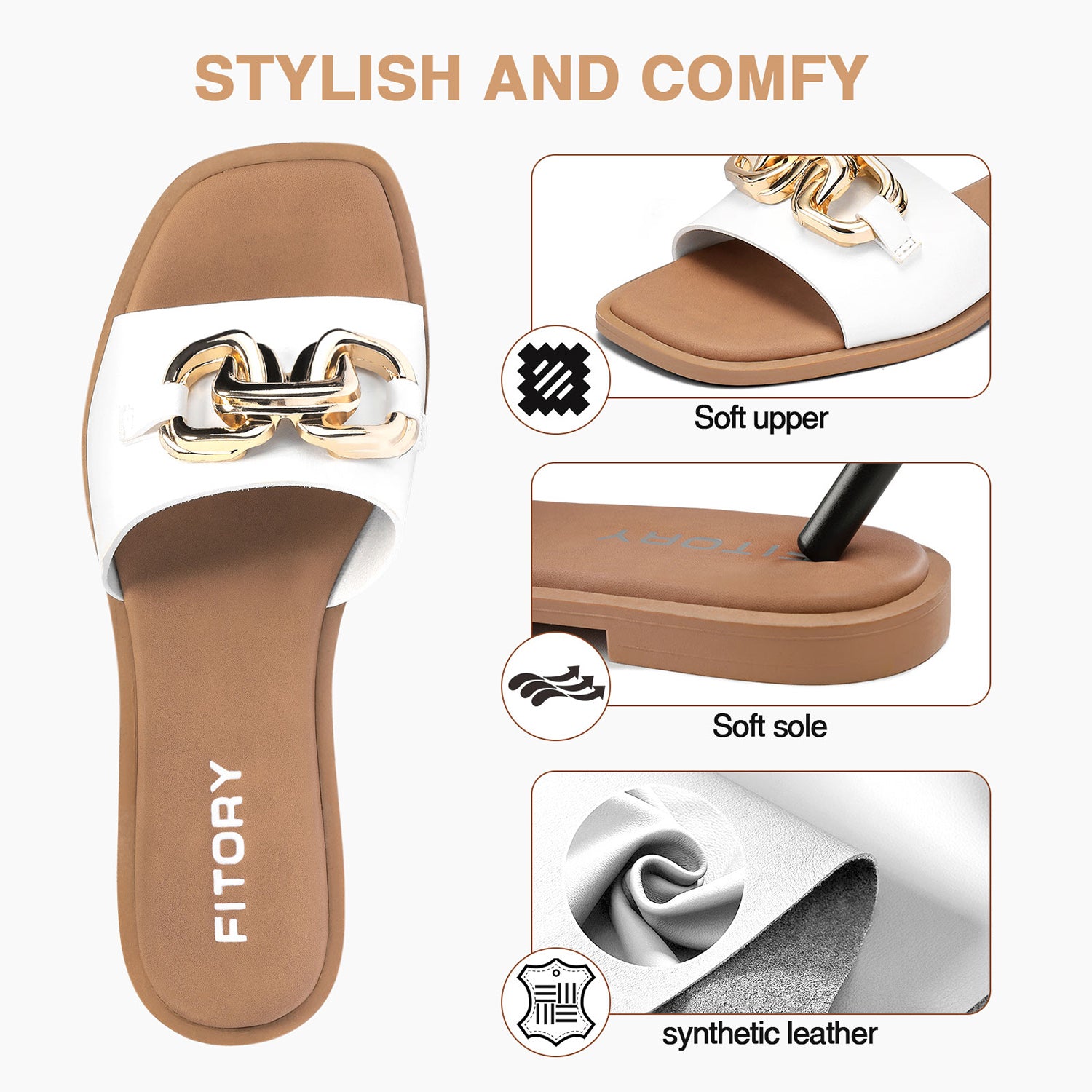 Metal Chain Flat Sandals for Women Summer