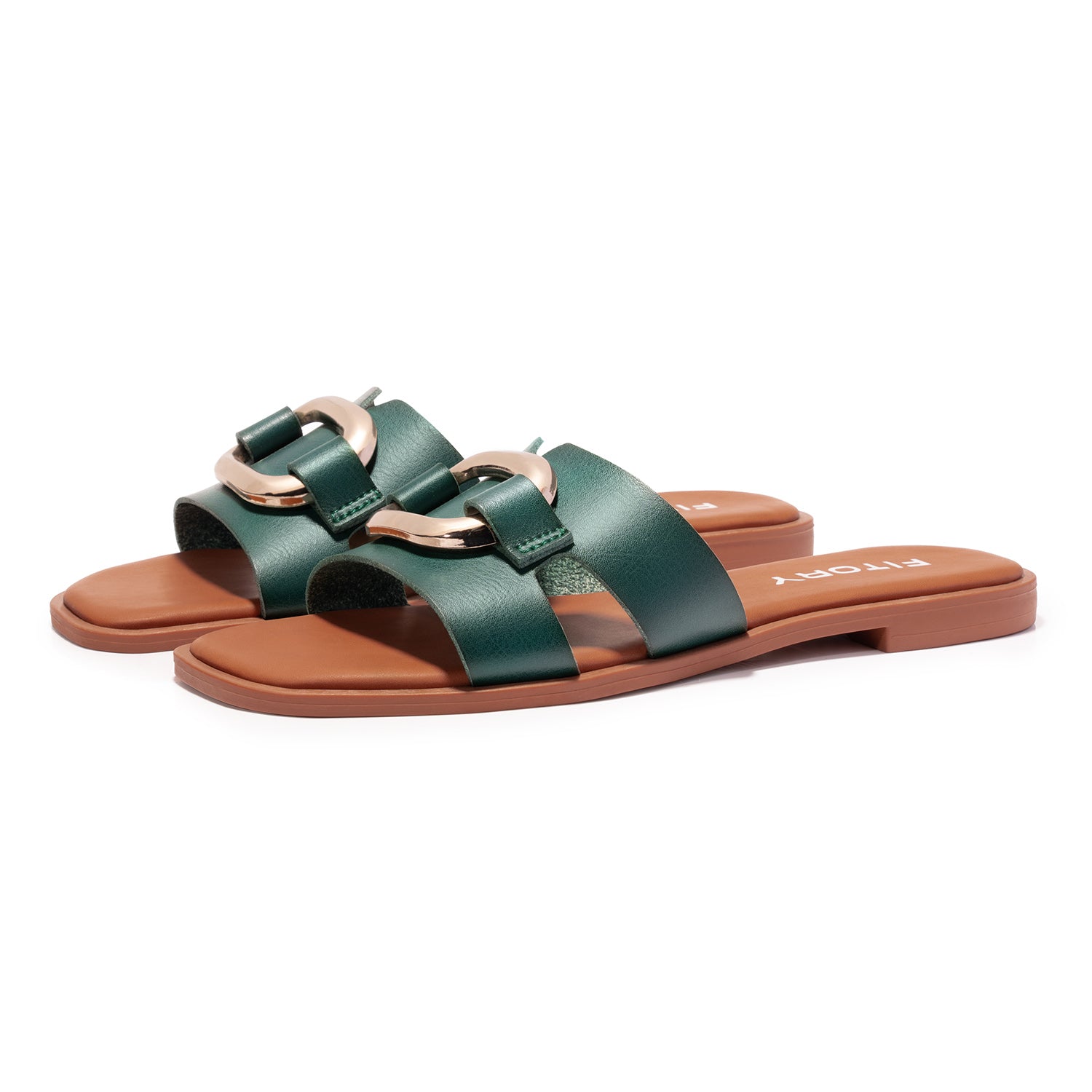 Women's Square Open Toe Slippers with Metal Buckle