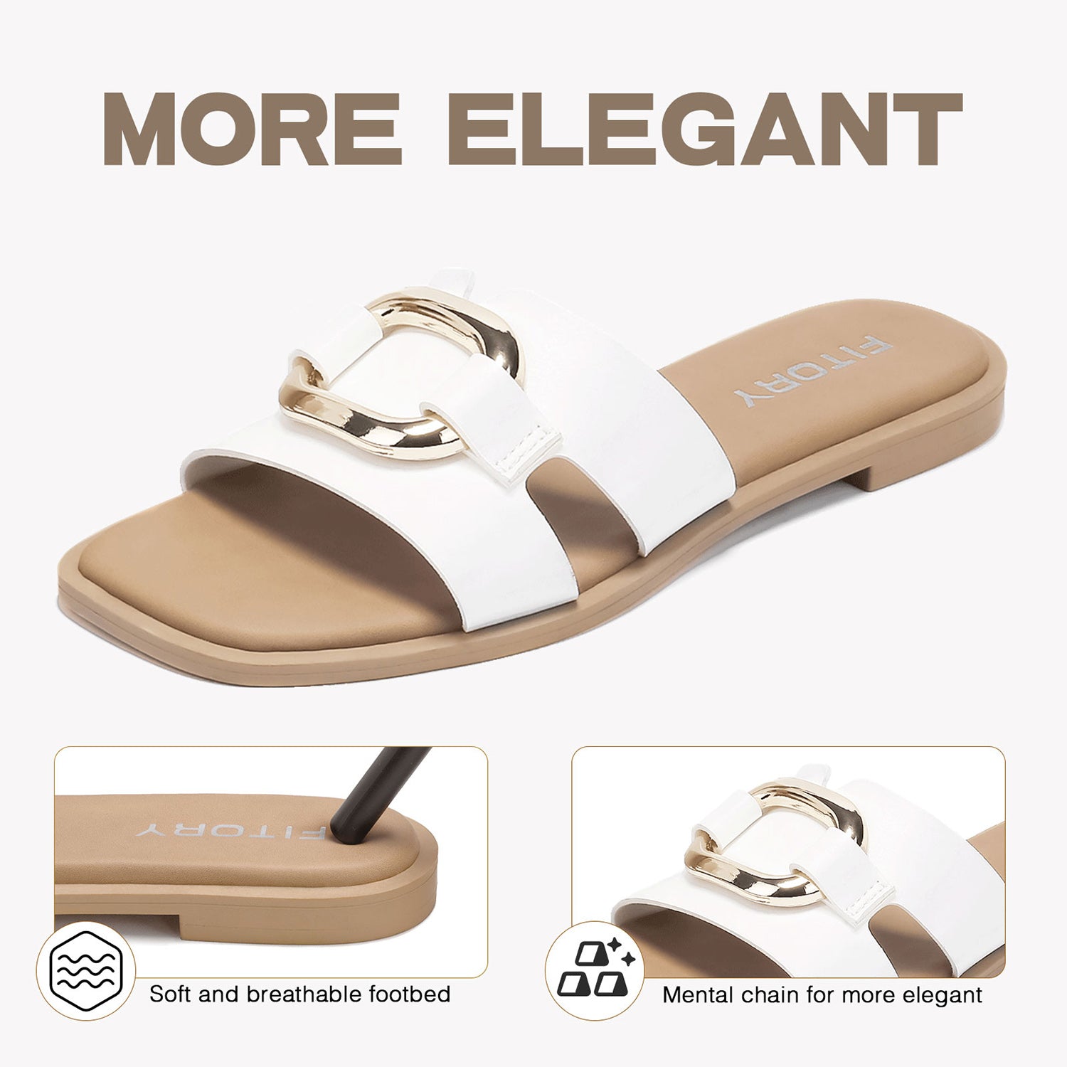 Women's Square Open Toe Slippers with Metal Buckle